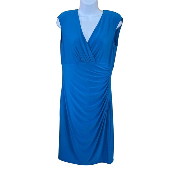 LRL Blue rouched Sleeveless Draped Dress laganlook office wear fairycore elegant - Picture 1 of 9